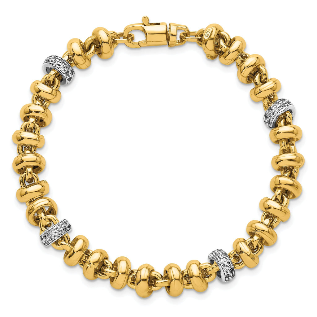 14k Two-tone Polished Fancy Link CZ 7.5 inch Bracelet