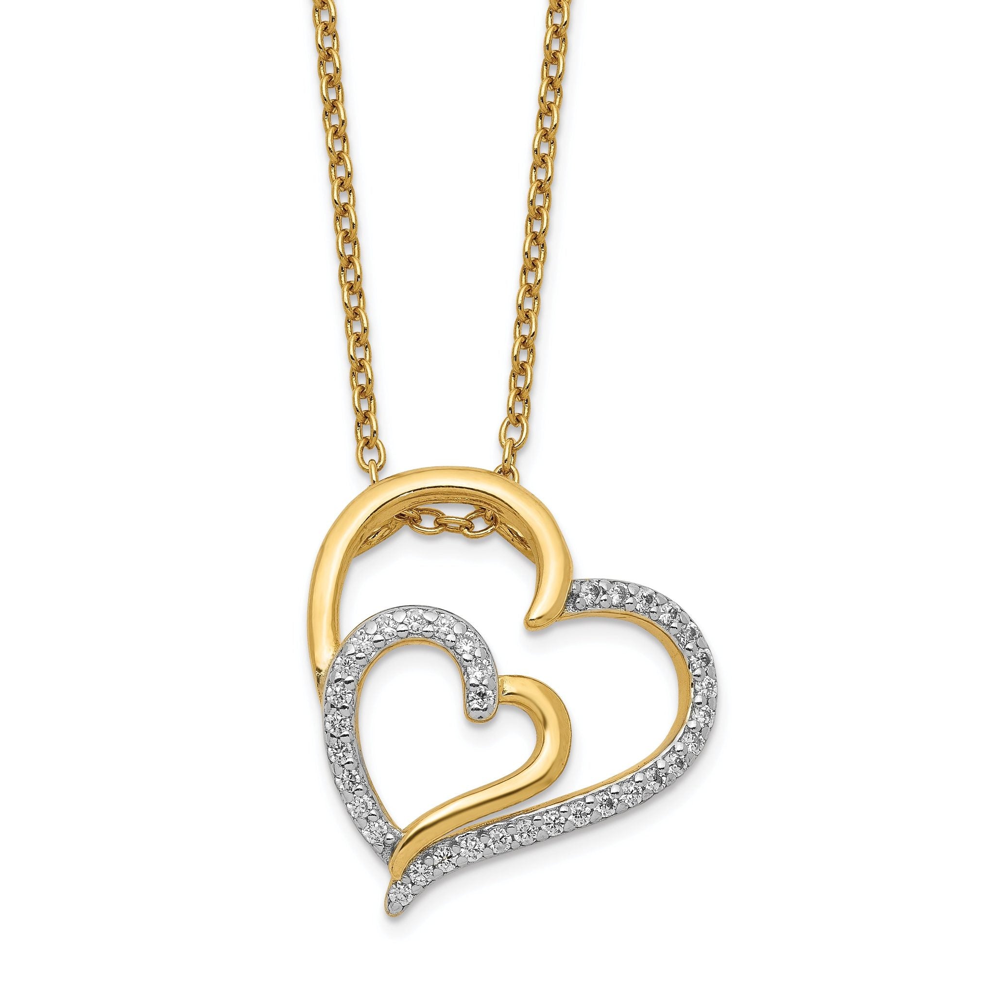 Cheryl 18 Gold-Plated Sterling Silver Double Heart CZ Necklace Main image