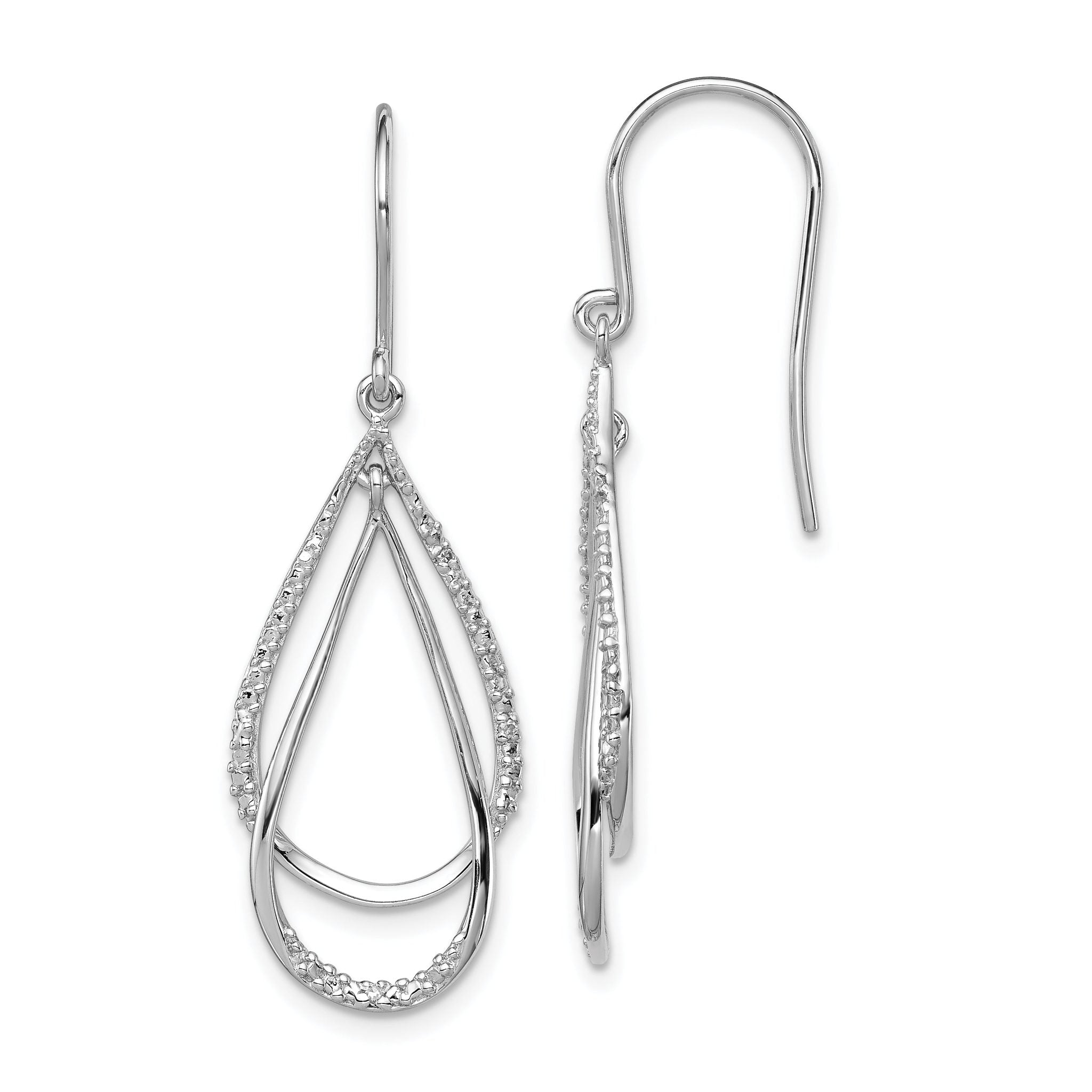 Sterling Silver Diamond Dangle Earrings with Rhodium Plating and French Wire