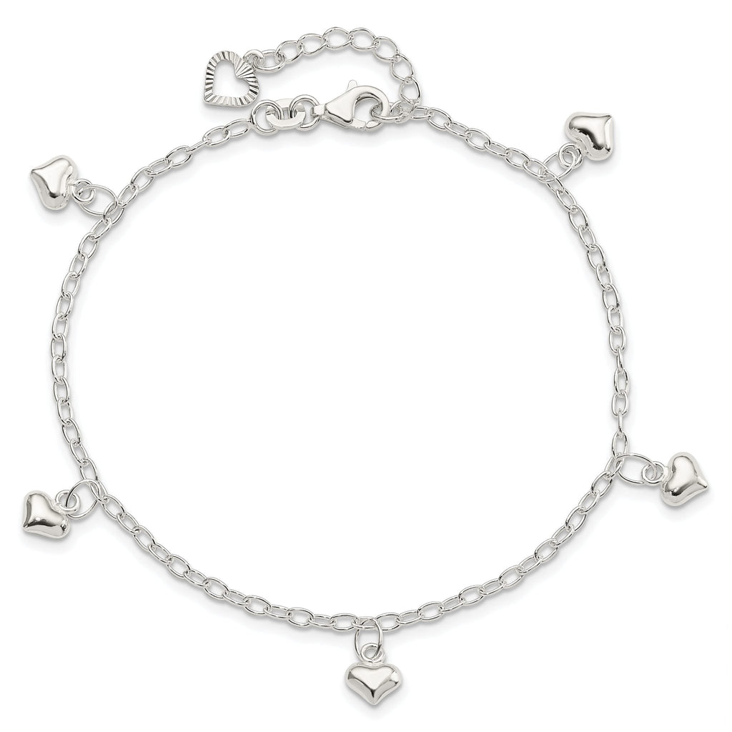 Puffed Heart Anklet in Sterling Silver
