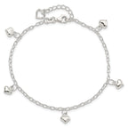 Puffed Heart Anklet in Sterling Silver