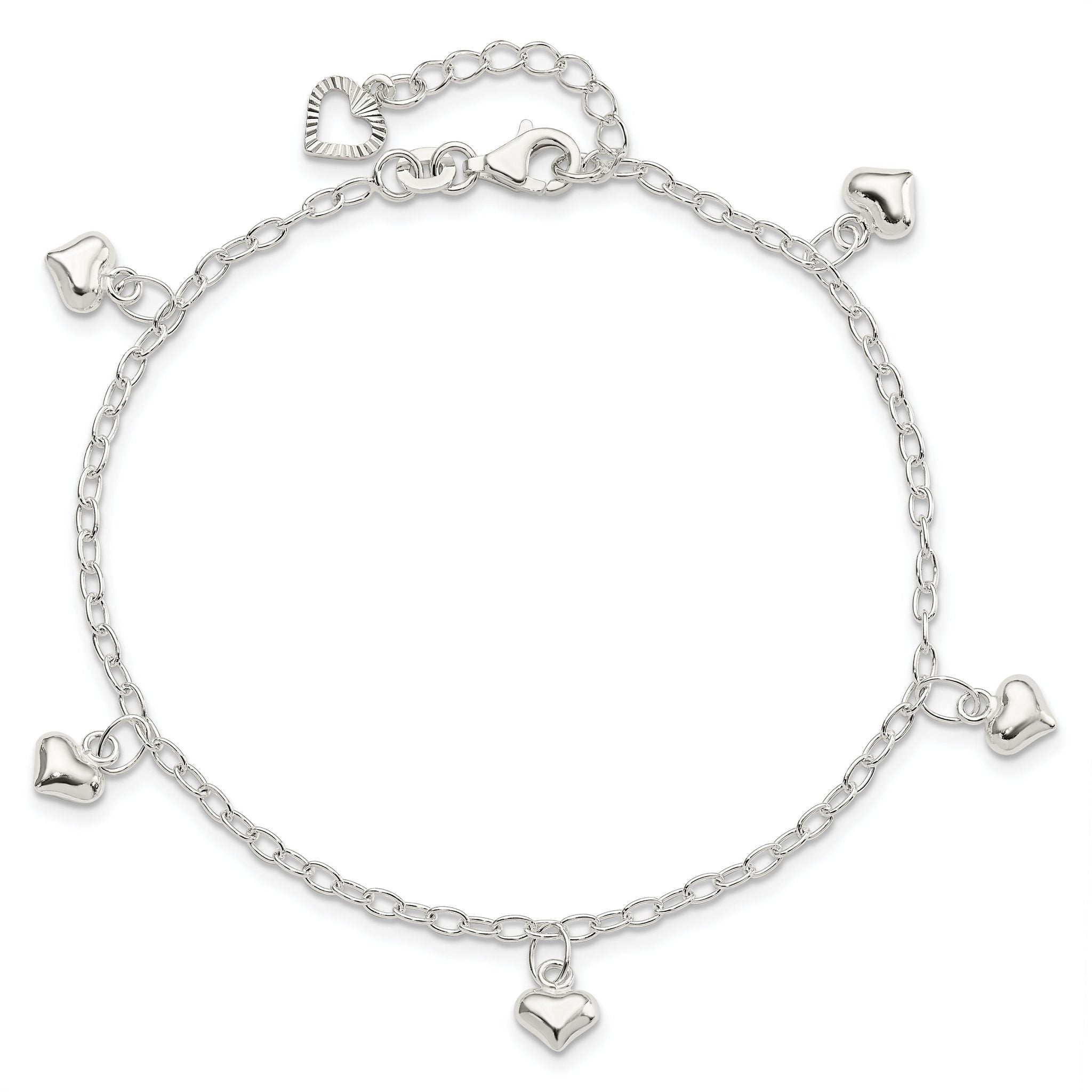 Puffed Heart Anklet in Sterling Silver