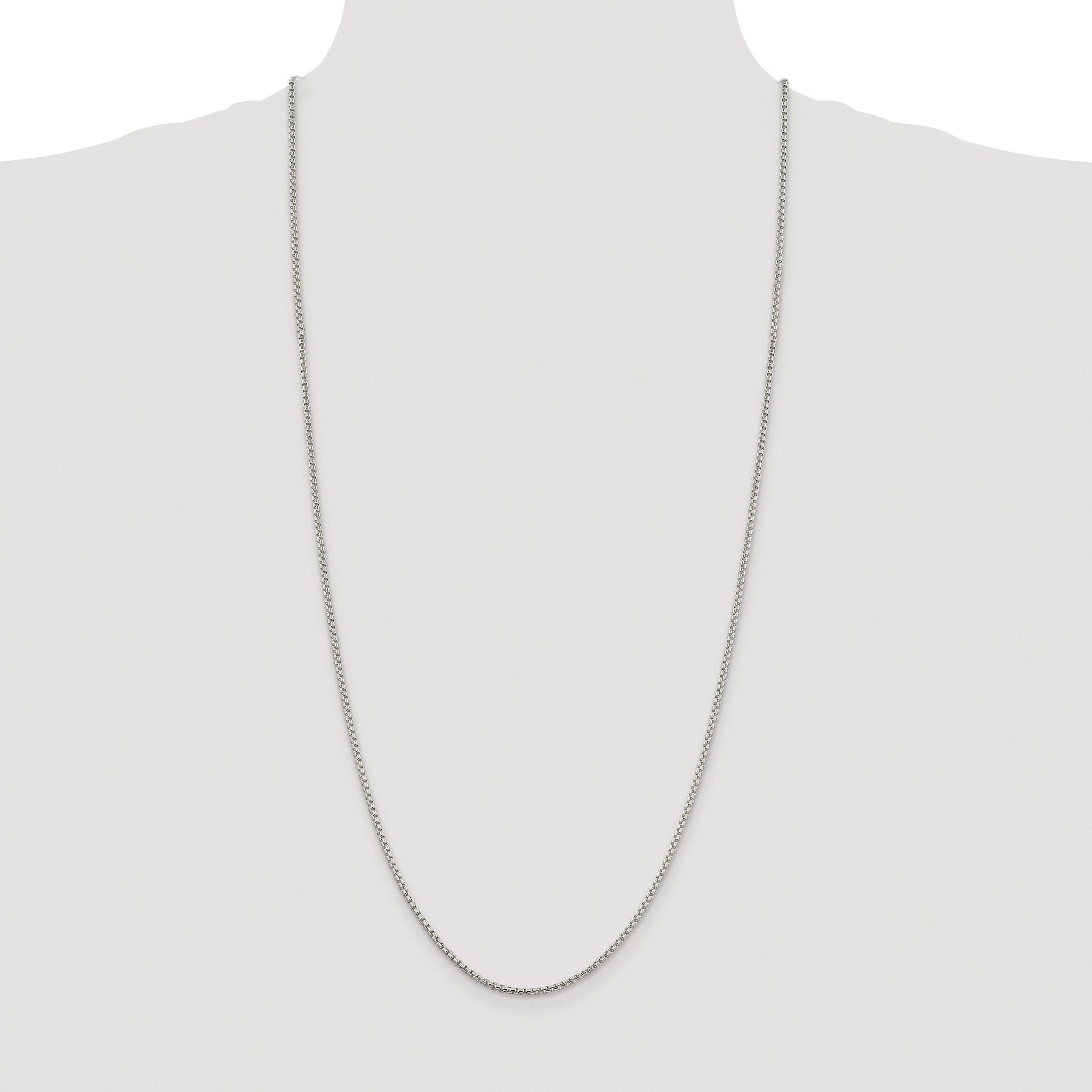 Sterling Silver Rhodium-plated 2mm Round Box Chain