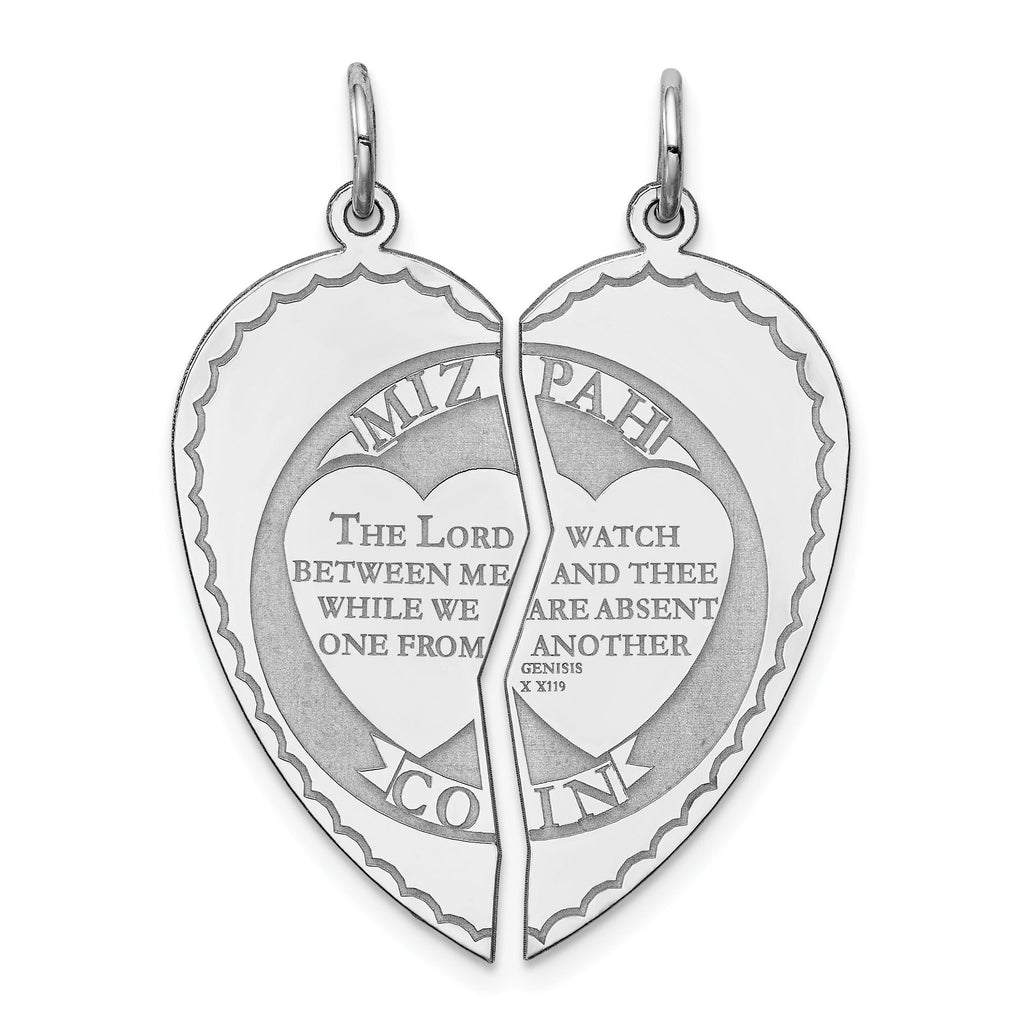 Sterling Silver 925 Mizpah Charm Rhodium-Plated Engravable Pendant Elegant Polished Finish