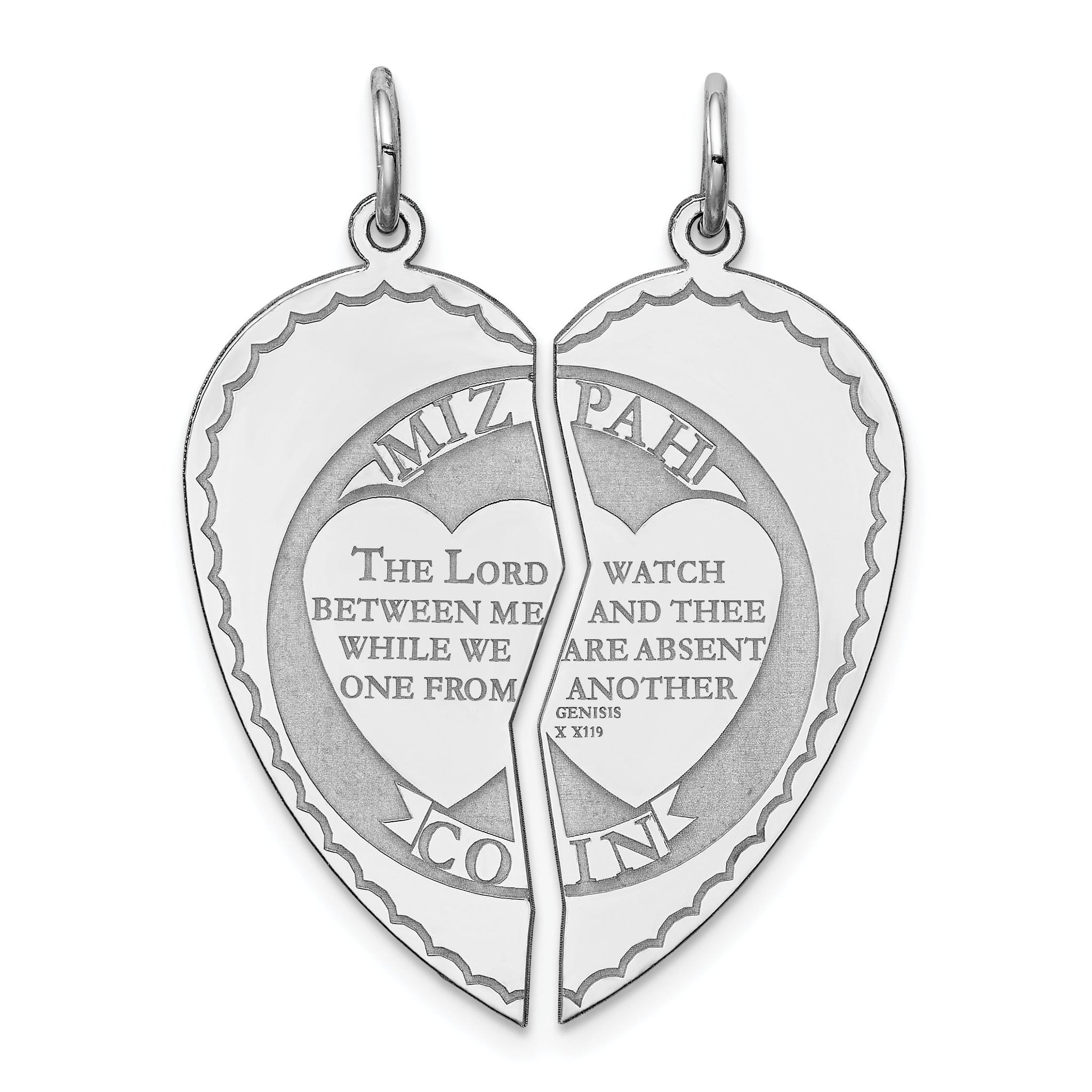 Sterling Silver 925 Mizpah Charm Rhodium-Plated Engravable Pendant Elegant Polished Finish