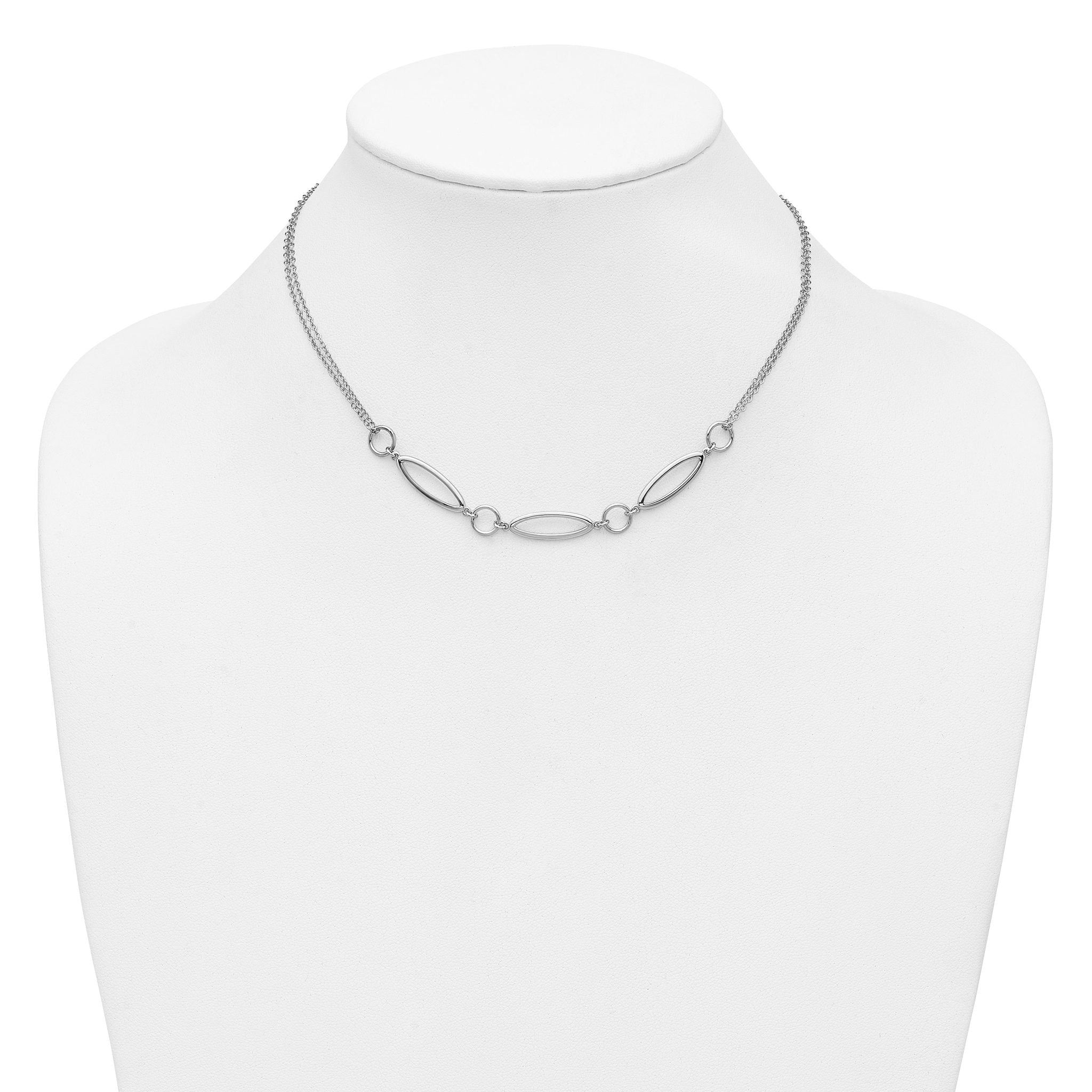 Sterling Silver RH-plated Geometric 2-stand w/2in ext. Necklace