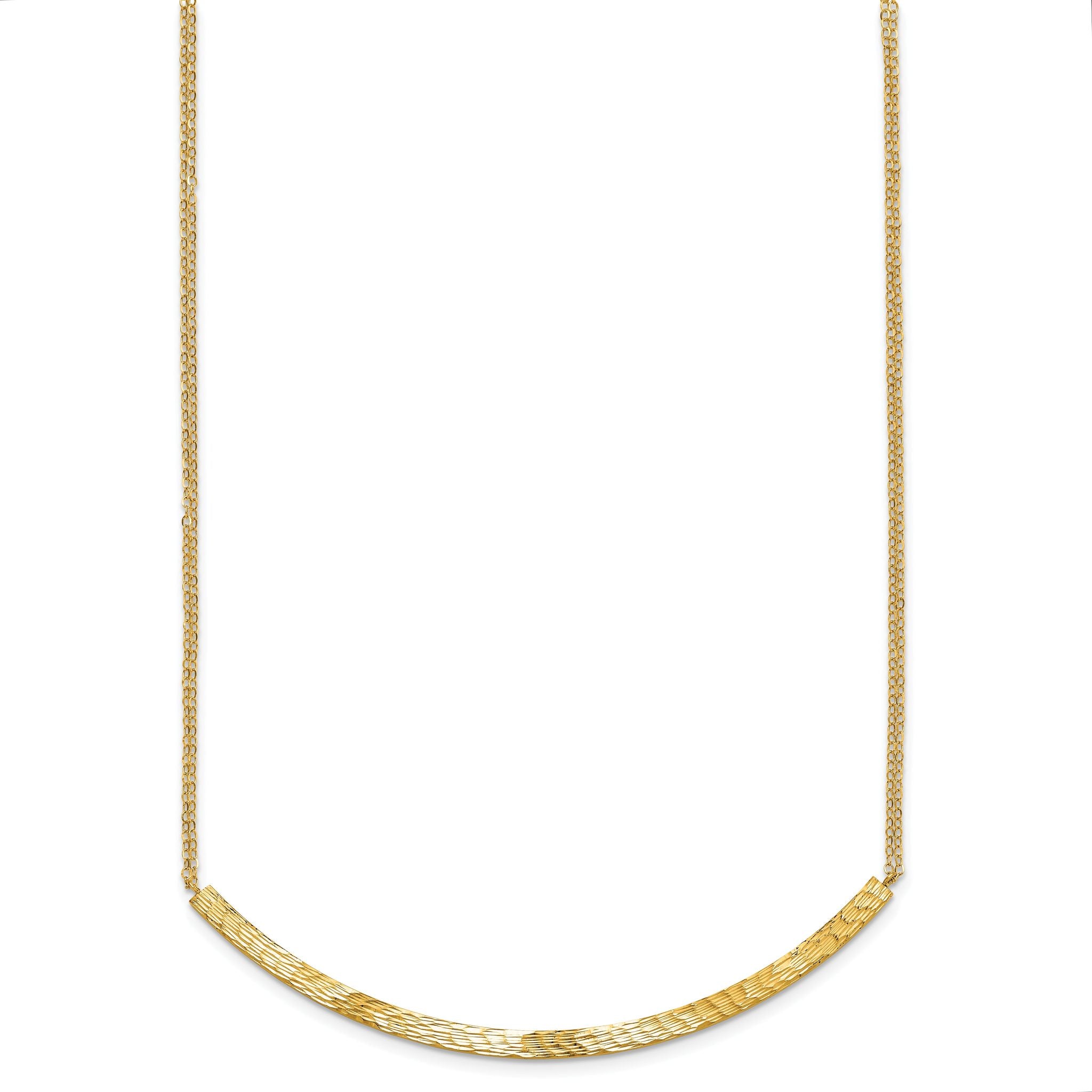 14K Polished and Diamond-cut Bar Double Chain w/2in ext. Necklace Secondary image