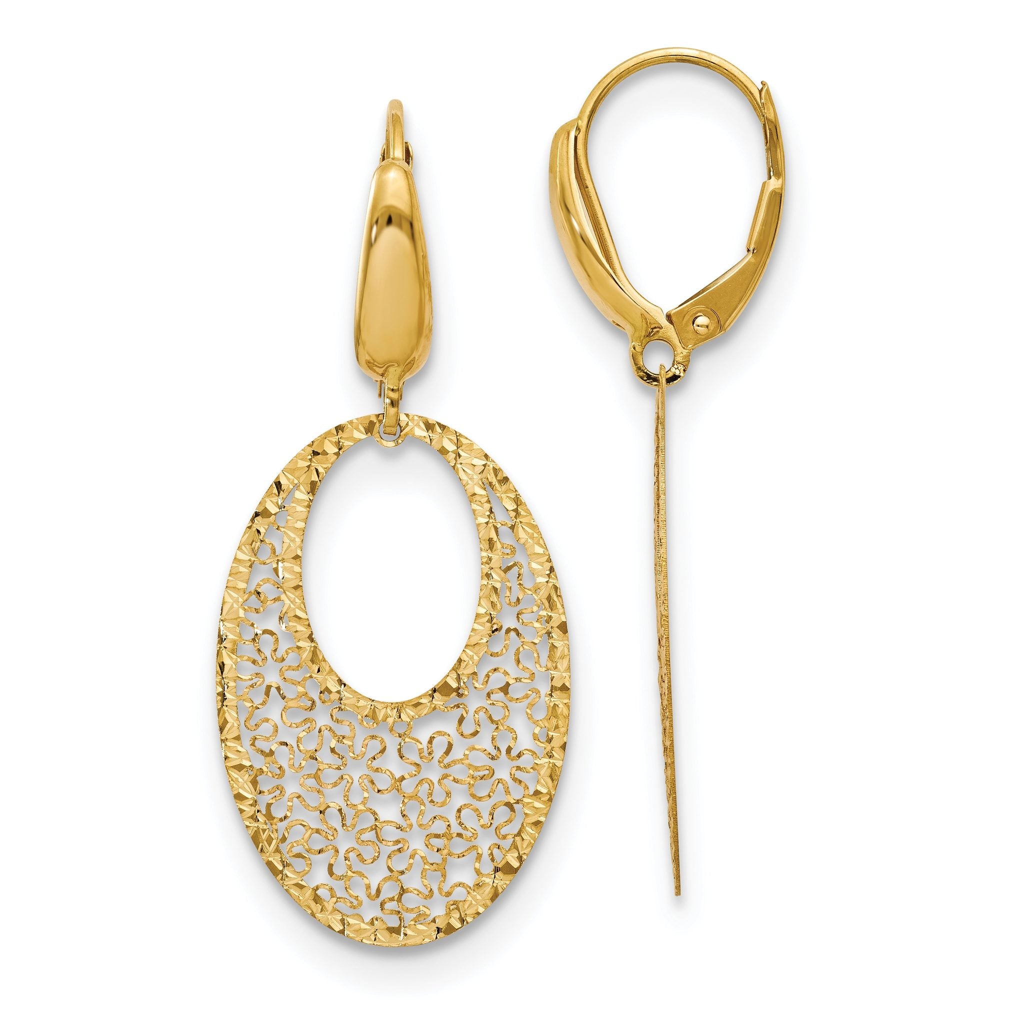 14K Polished and Textured Floral Leverback Earrings Main image
