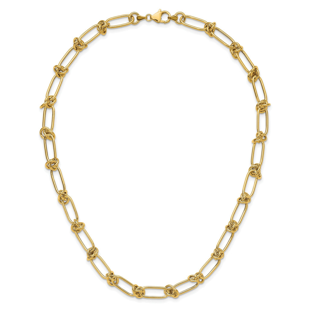 14K Polished Love Knot Fancy Paperclip Link Necklace