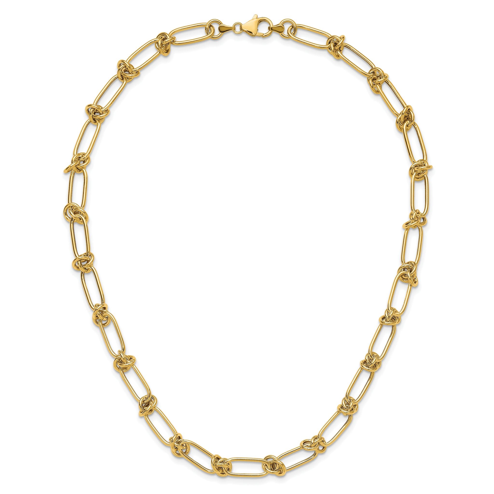 14K Polished Love Knot Fancy Paperclip Link Necklace