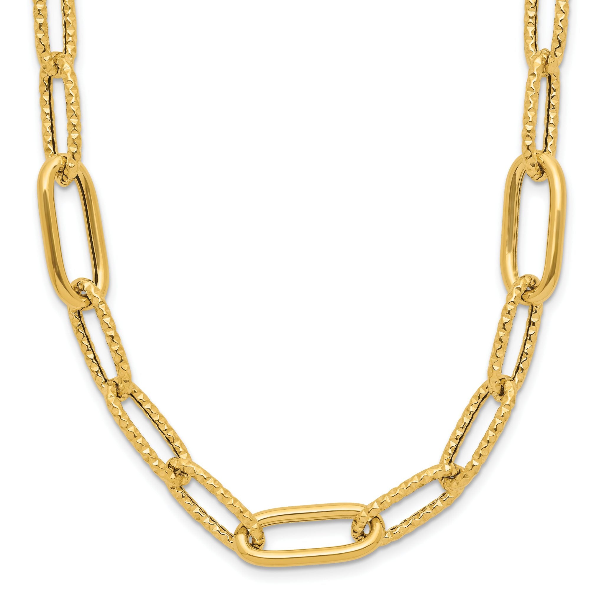 14K Polished and Textured Fancy Paperclip Link Necklace Main image
