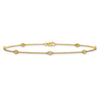 14k Complete 1/8 carat Bezel-set Diamond and Cable Chain 7-Station 9 inch Anklet