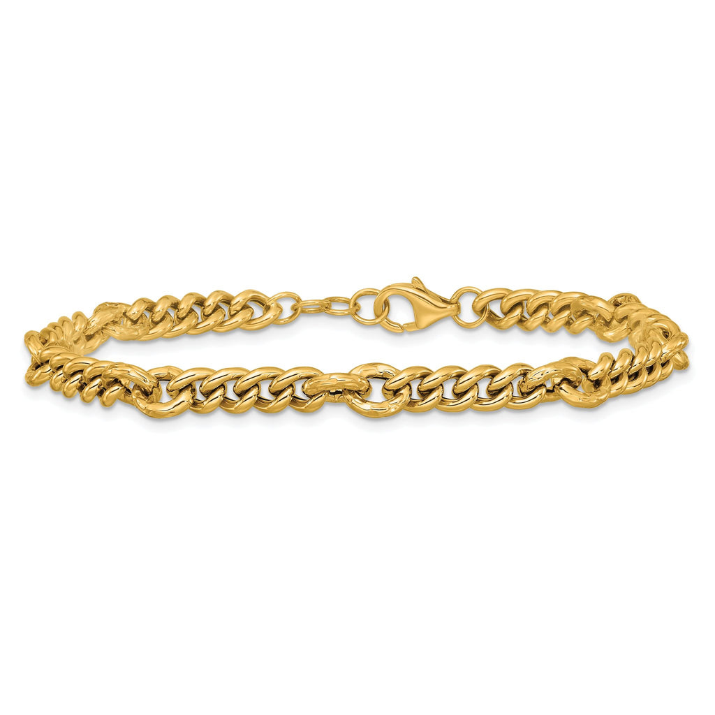 14K Polished and Textured Fancy Link with .5in ext. Bracelet