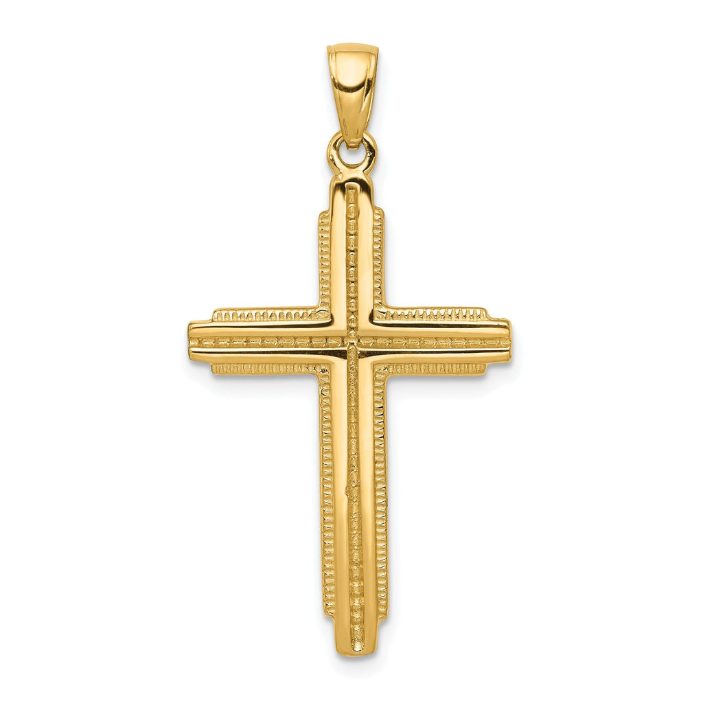 14K Gold Textured Cross Pendant with Flat Back Design  Elegant and Solid