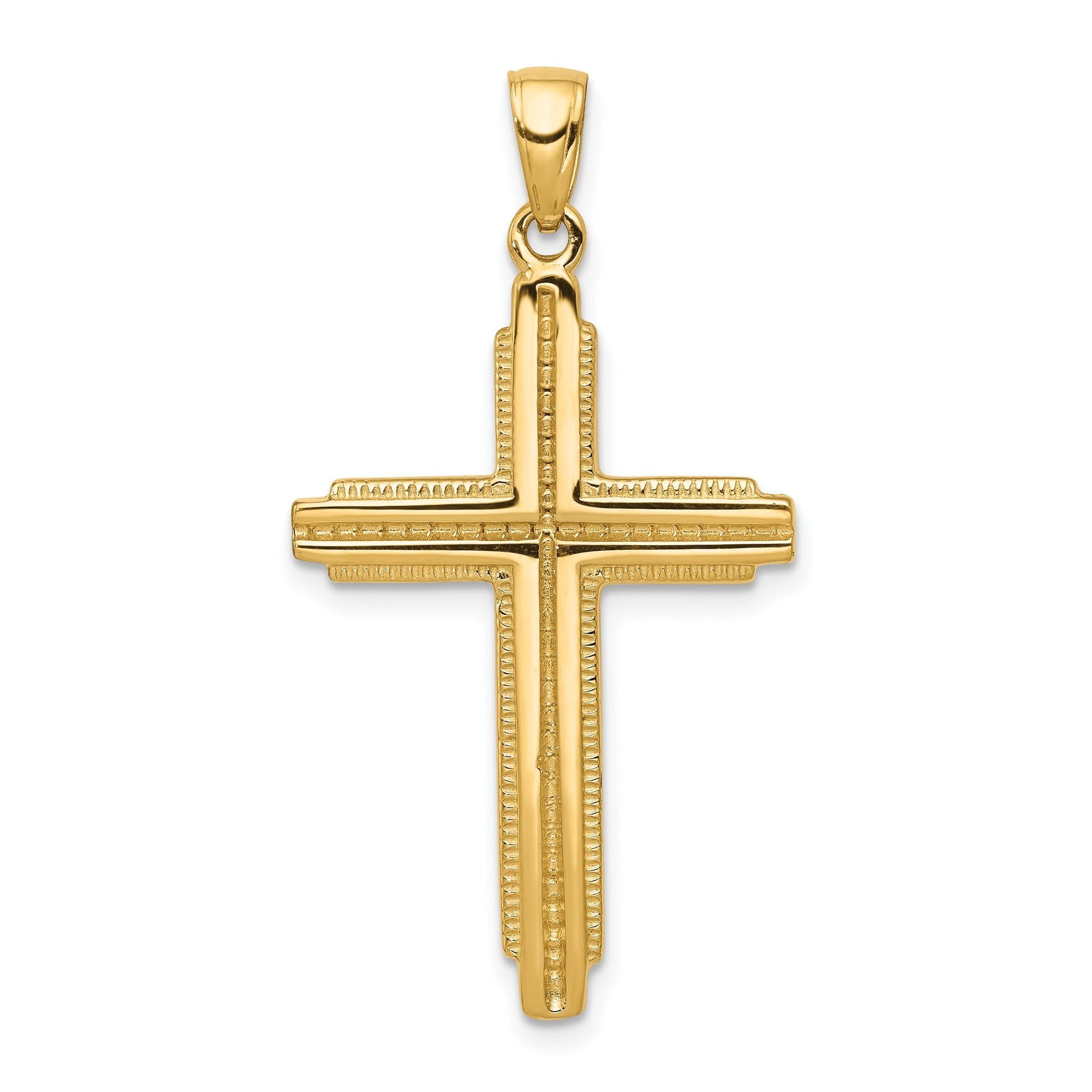 14K Gold Textured Cross Pendant with Flat Back Design  Elegant and Solid