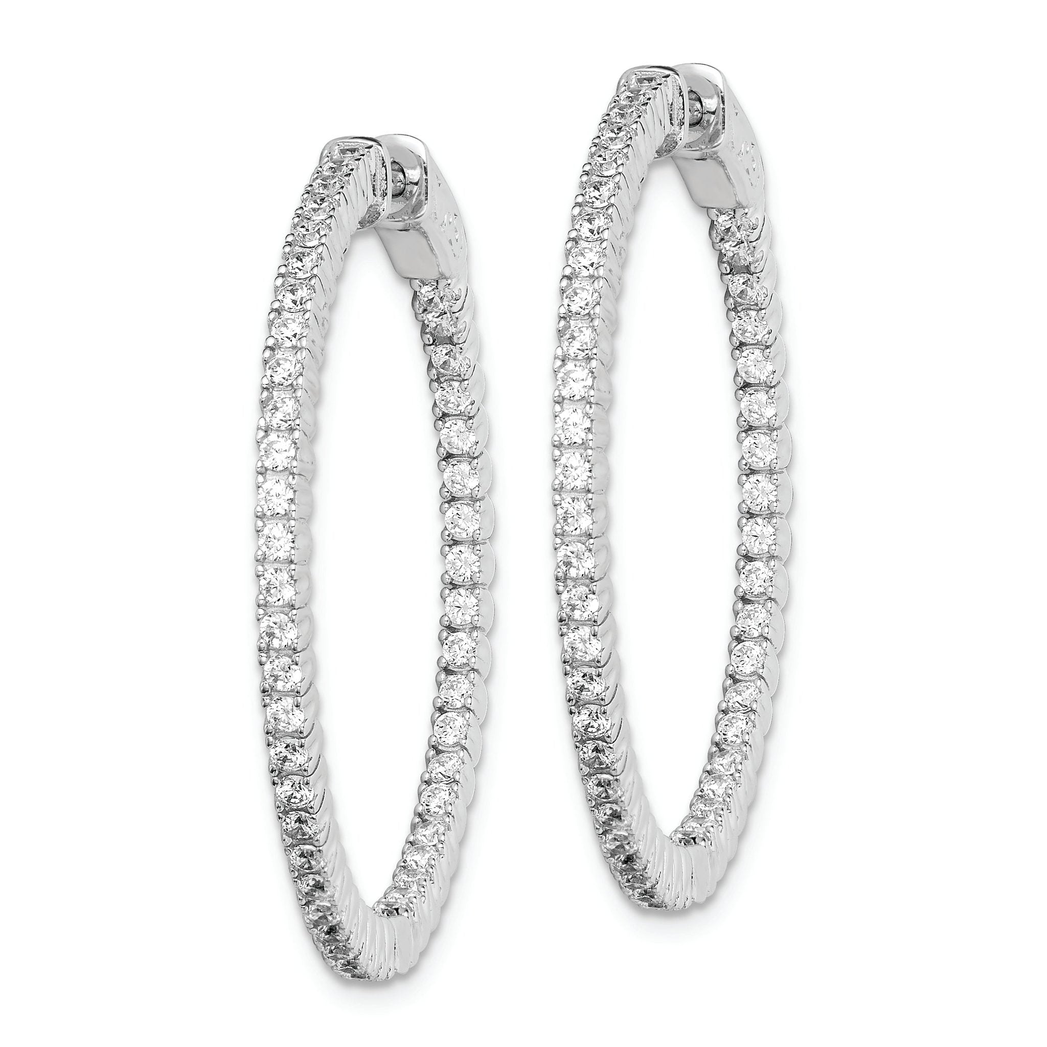 Sterling Shimmer Sterling Silver Rhodium-plated 94 Stone 1.5mm CZ In and Out Round Hinged Hoop Earrings Secondary image