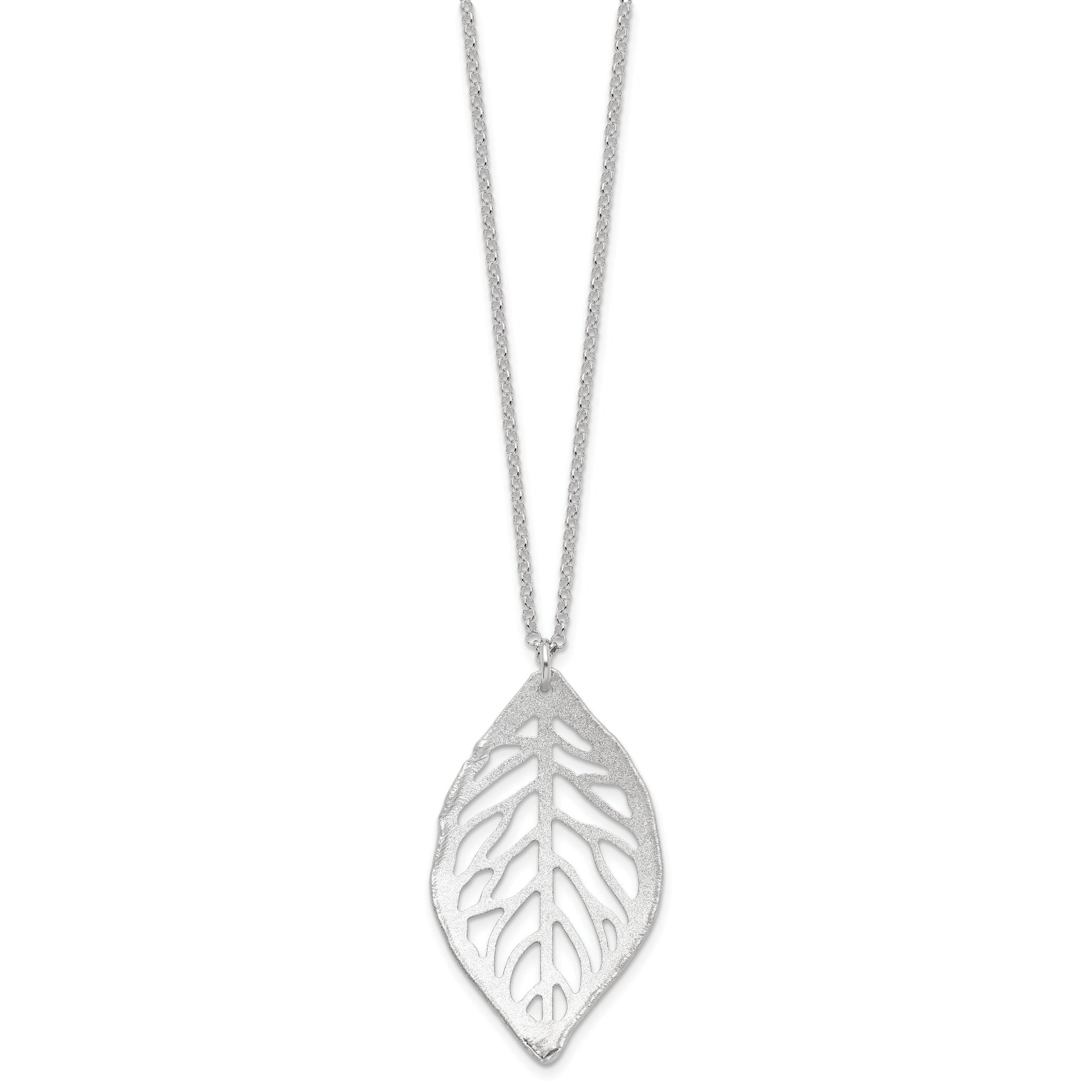 Sterling Silver Rhodium-plated Satin Cut-out Leaf Necklace Secondary image