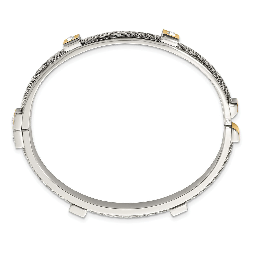 Stainless Steel Polished Yellow IP-plated with Preciosa Crystal Hinged Bangle Bracelet for Women