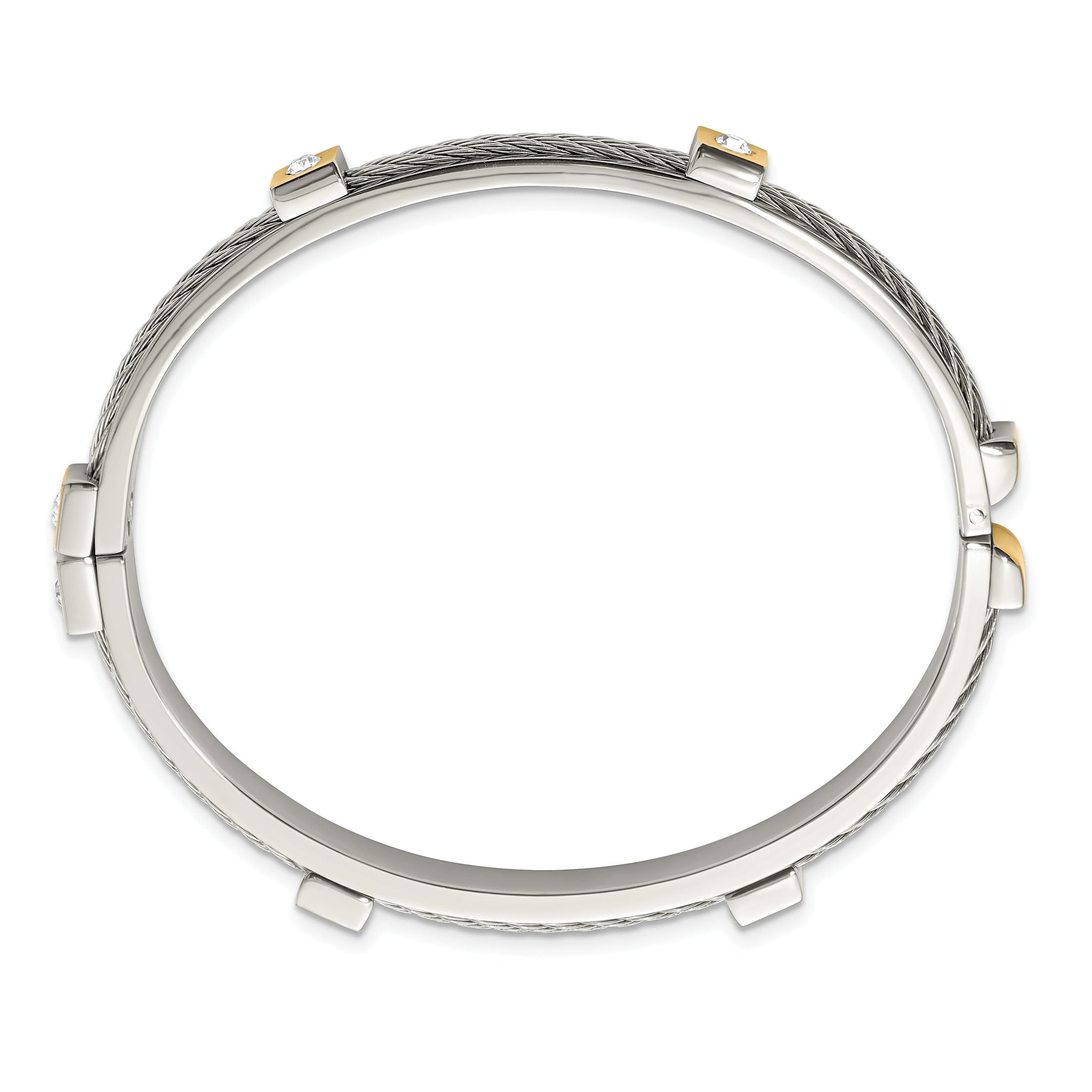 Stainless Steel Polished Yellow IP-plated with Preciosa Crystal Hinged Bangle Bracelet for Women