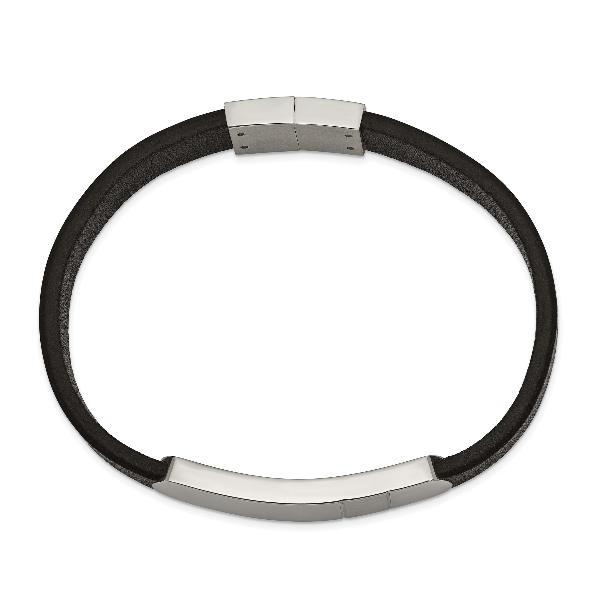 Stainless Steel Brushed and Polished Black Leather ID Bracelet for Men Main image