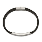 Stainless Steel Brushed and Polished Black Leather ID Bracelet for Men