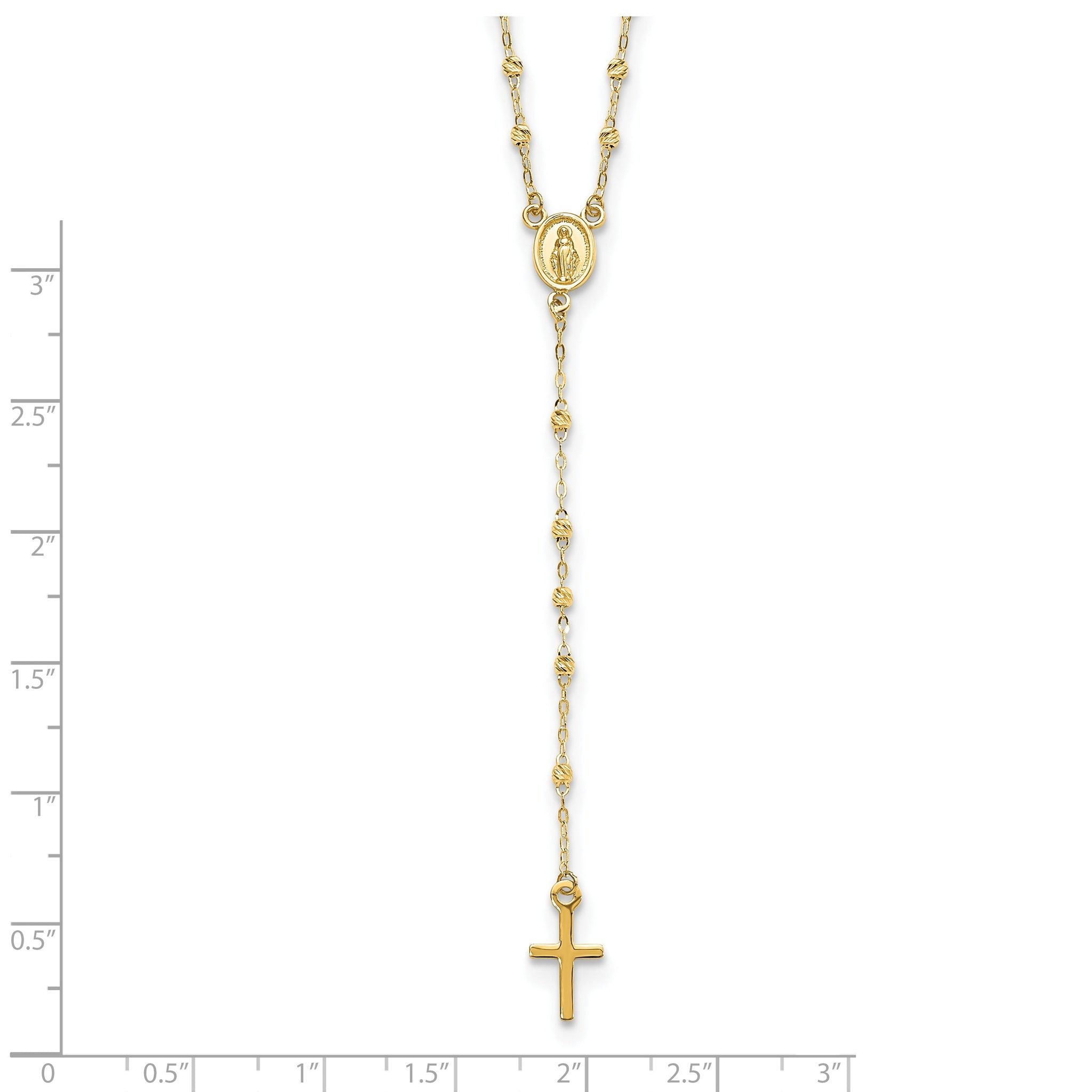 Cross & Miraculous Medal Rosary Necklace in 14K Yellow Gold