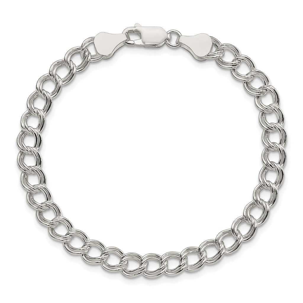 Sterling Silver 6mm Semi-Solid Double Link Charm Bracelet