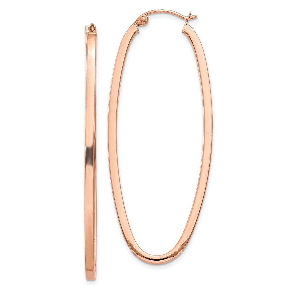 14K Rose Gold 2mm Square Tube Oval Hoop Earrings, 22mm