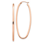14K Rose Gold 2mm Square Tube Oval Hoop Earrings, 22mm