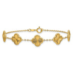 14K Polished and Diamond-cut Clover Station Bracelet