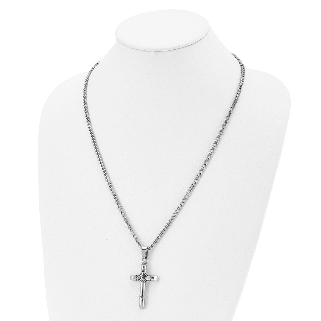 Chisel Stainless Steel Antiqued and Polished Reversible Cross Pendant on a 24 inch Curb Chain Necklace