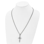 Chisel Stainless Steel Antiqued and Polished Reversible Cross Pendant on a 24 inch Curb Chain Necklace