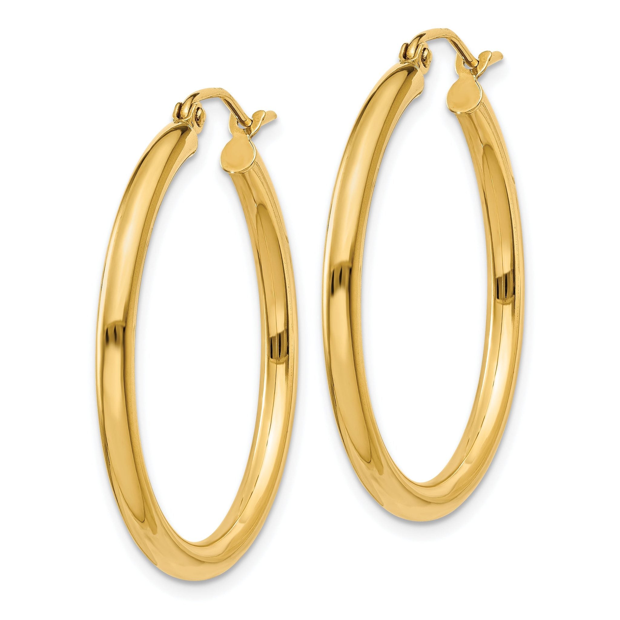 10K Gold Polished Hoop Earrings 2.5mm Tube Elegant Design Secondary image