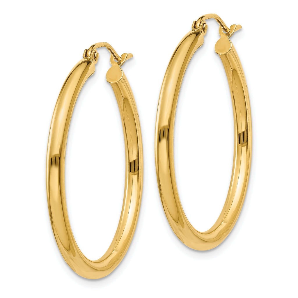 10K Gold Polished Hoop Earrings 2.5mm Tube Elegant Design