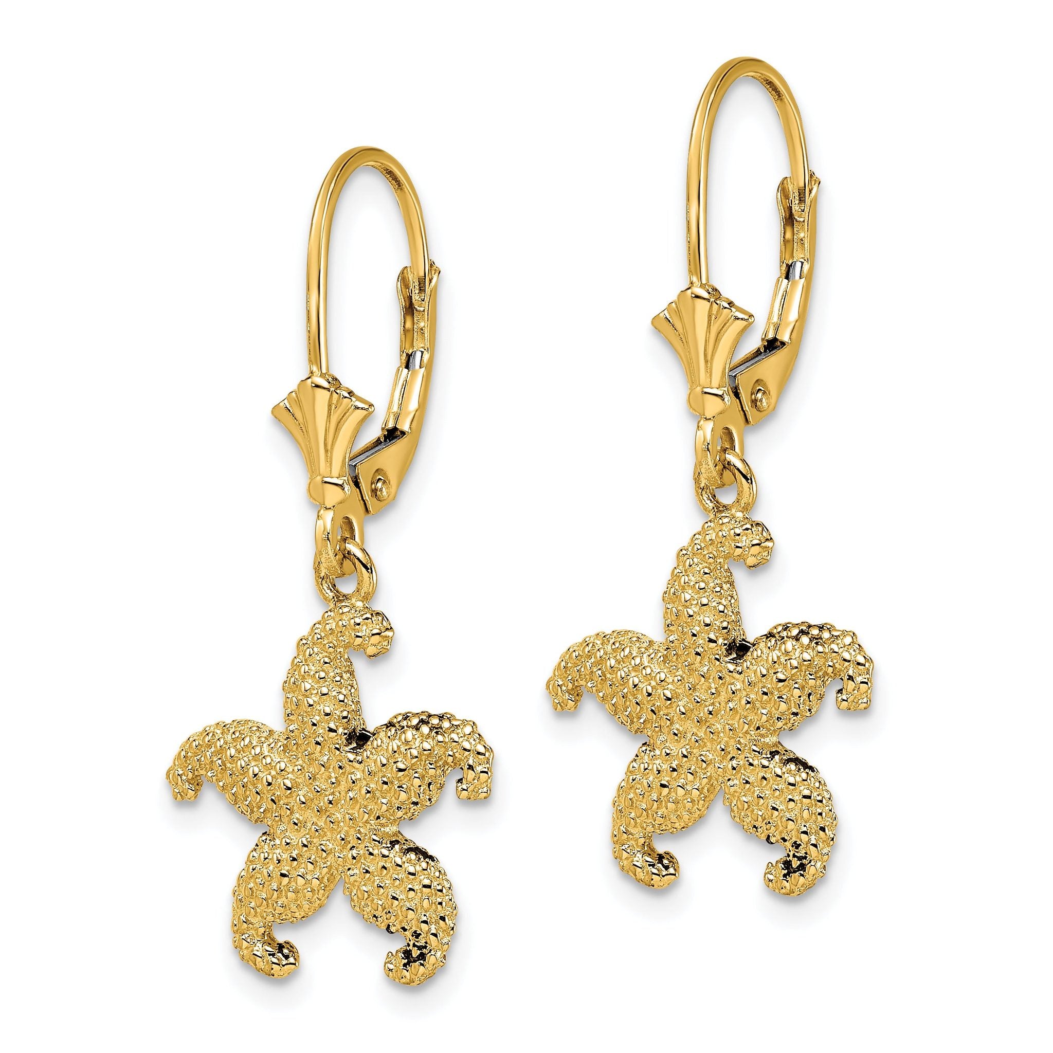14K 2-D Puffed Starfish Leverback Earrings Secondary image