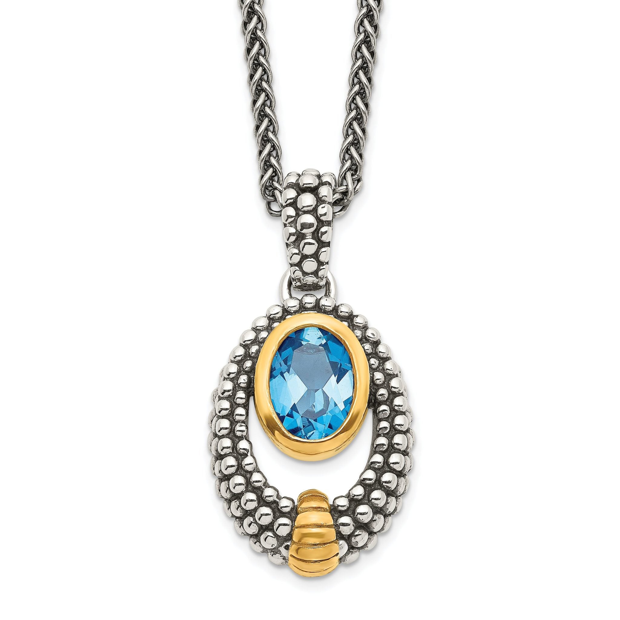 Shey Couture Sterling Silver Gold-tone Flash Gold-plated Antiqued Oval London Blue Topaz 18 inch Necklace Main image