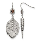 Stainless Steel Polished Textured Smoky Quartz Drop Dangle Earrings for Women