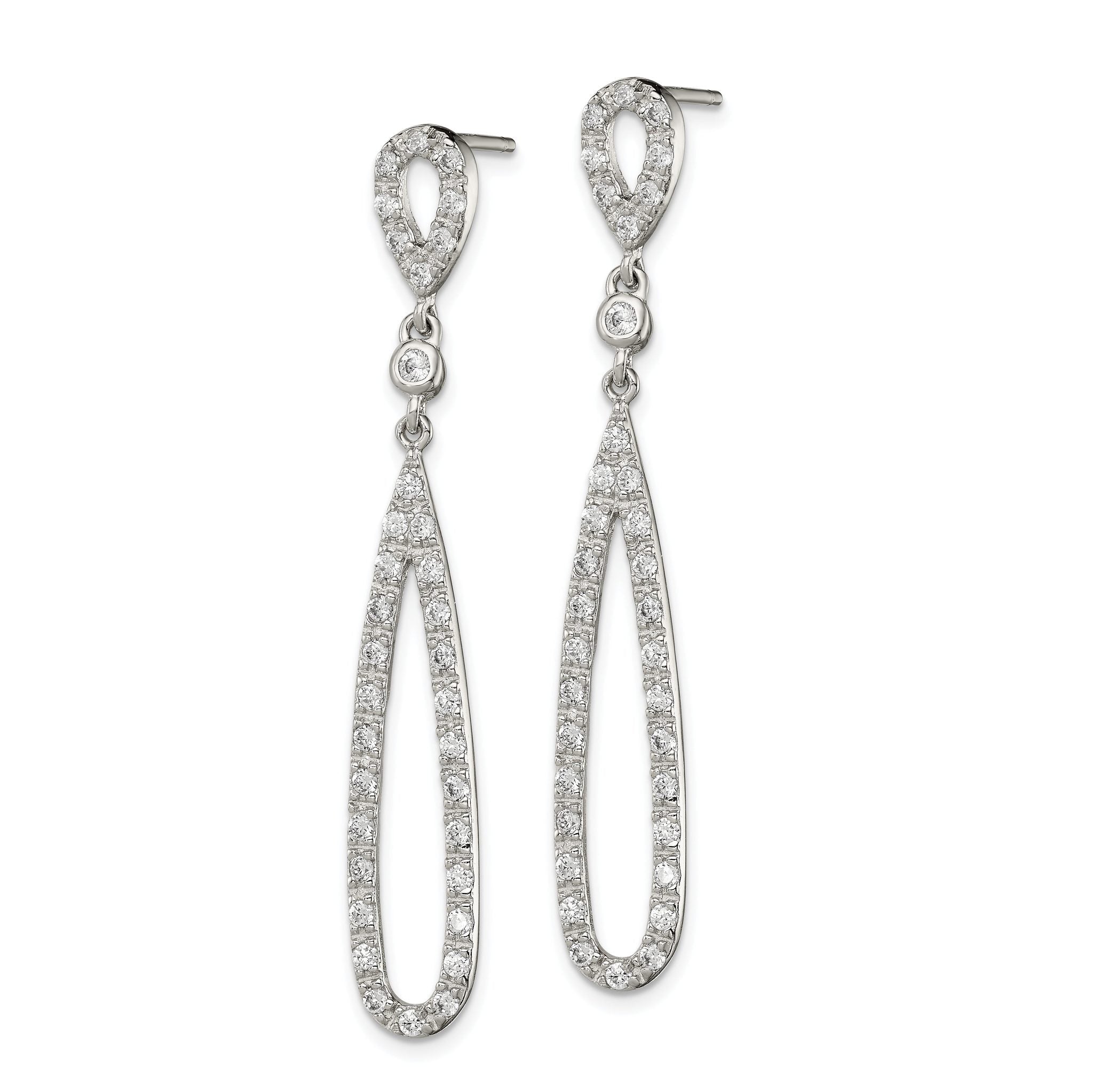Sterling Silver Rhodium-plated Polished CZ Teardrop Post Dangle Earrings Secondary image