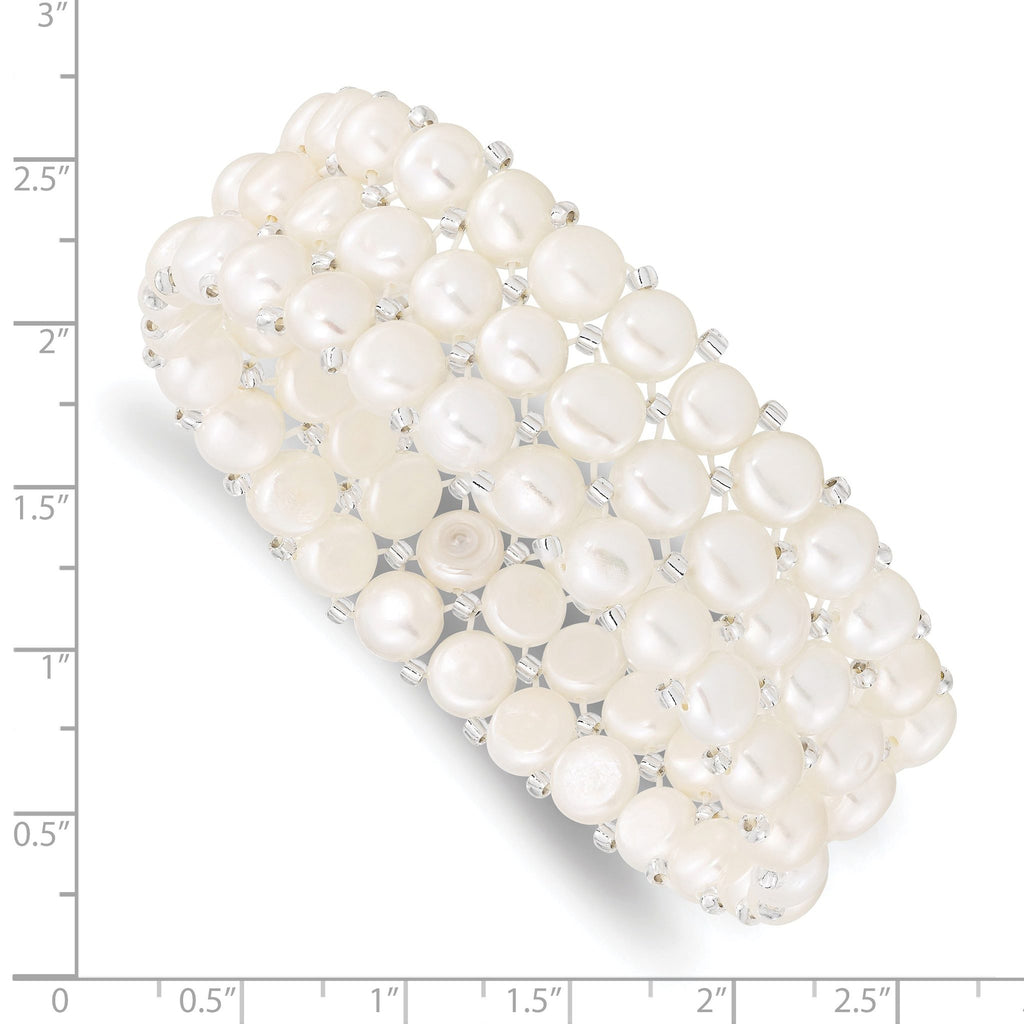 Sophia Jewelers White Freshwater Pearl Multi-Row Stretch Bracelet