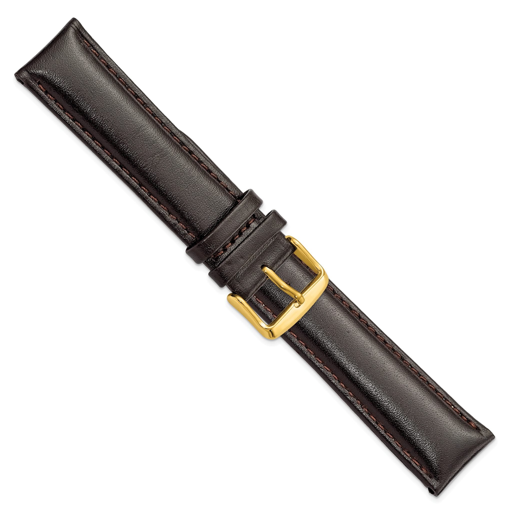 Smooth Leather Chronograph Watch Band in Dark Brown, 24mm