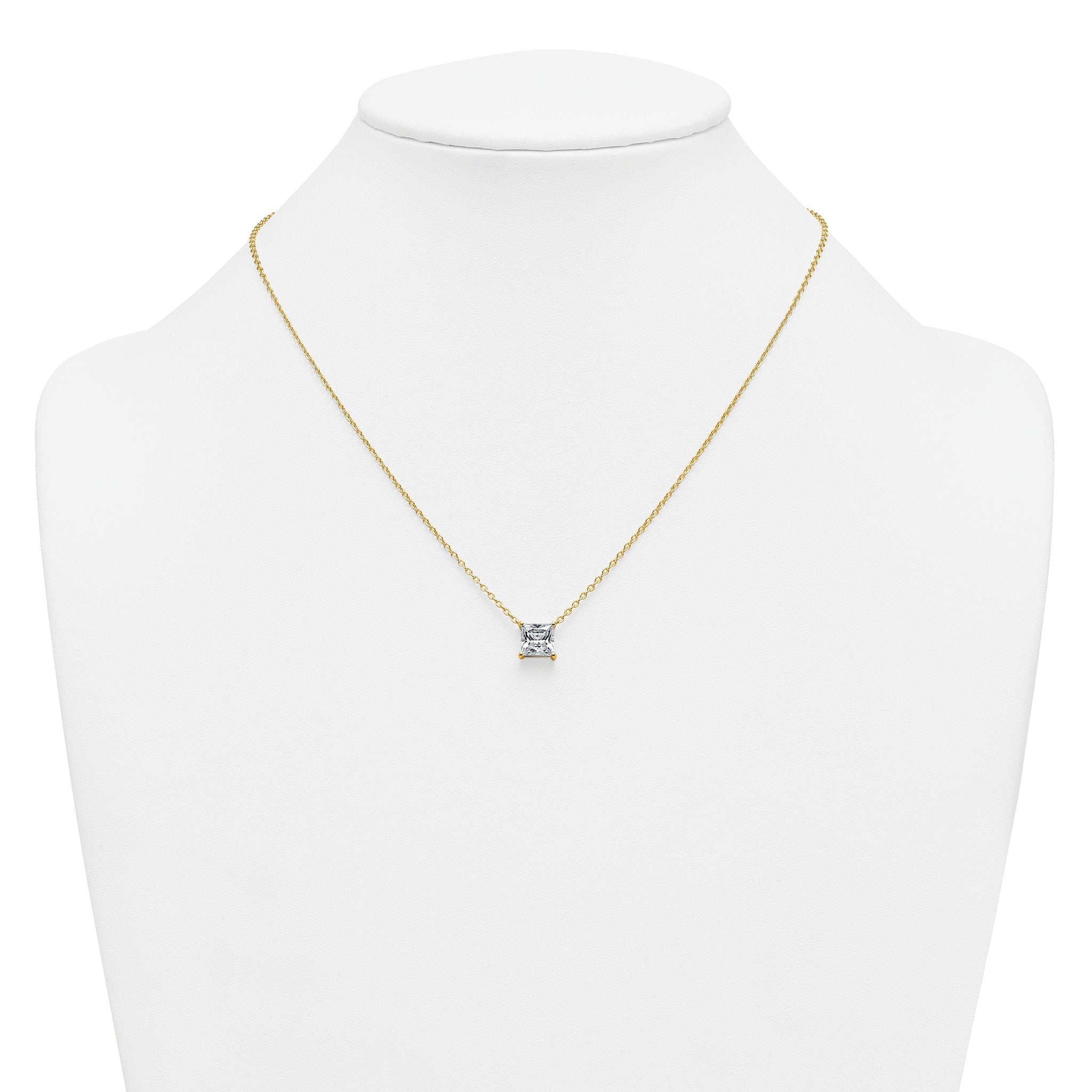 14k 2 1/2 carat Lab Grown Diamond VS+ F+ Princess Complete Four Prong 18 inch Pendant Necklace