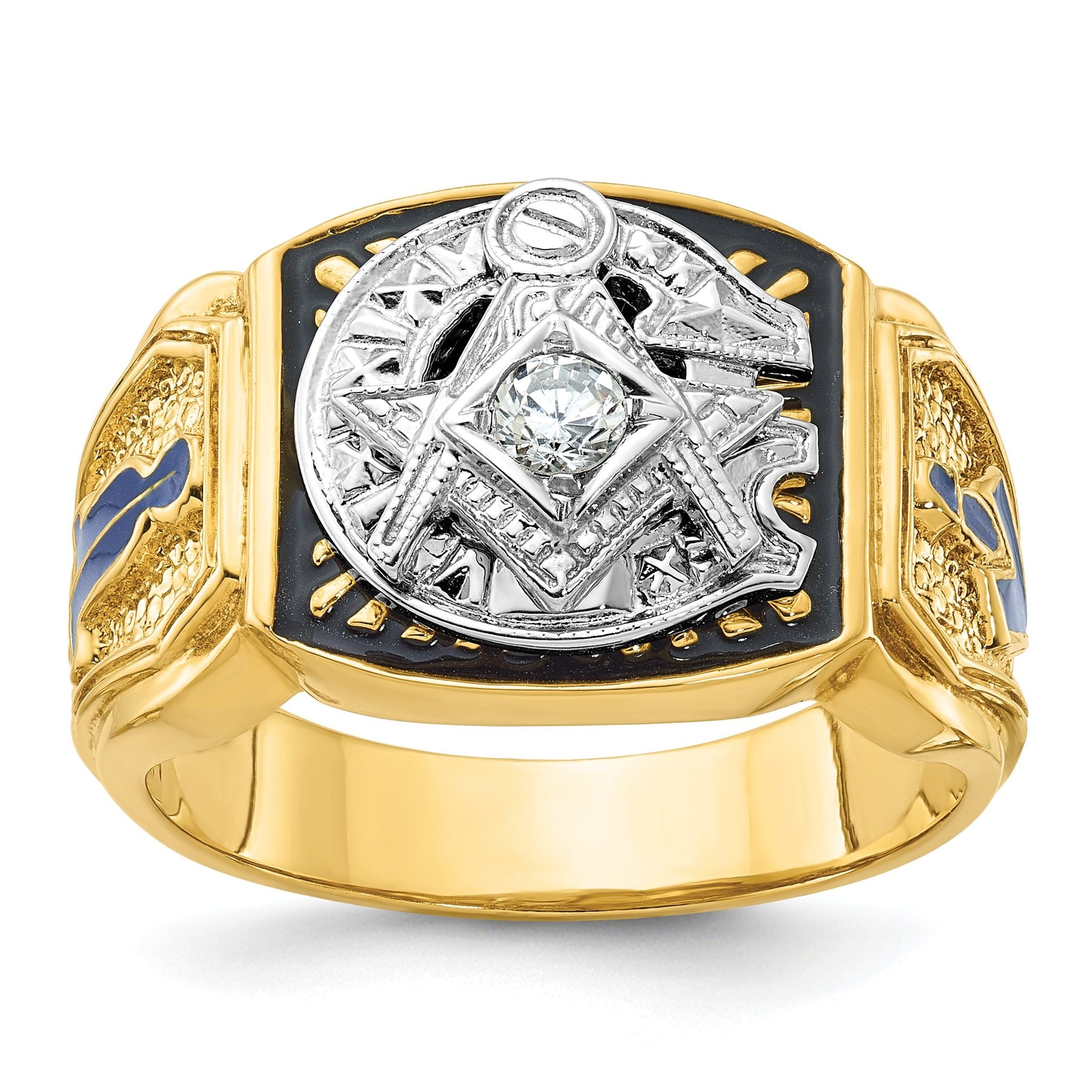 14k Two-tone Men's Polished and Textured Blue Lodge Master Masonic Ring Mounting, Mounting Only