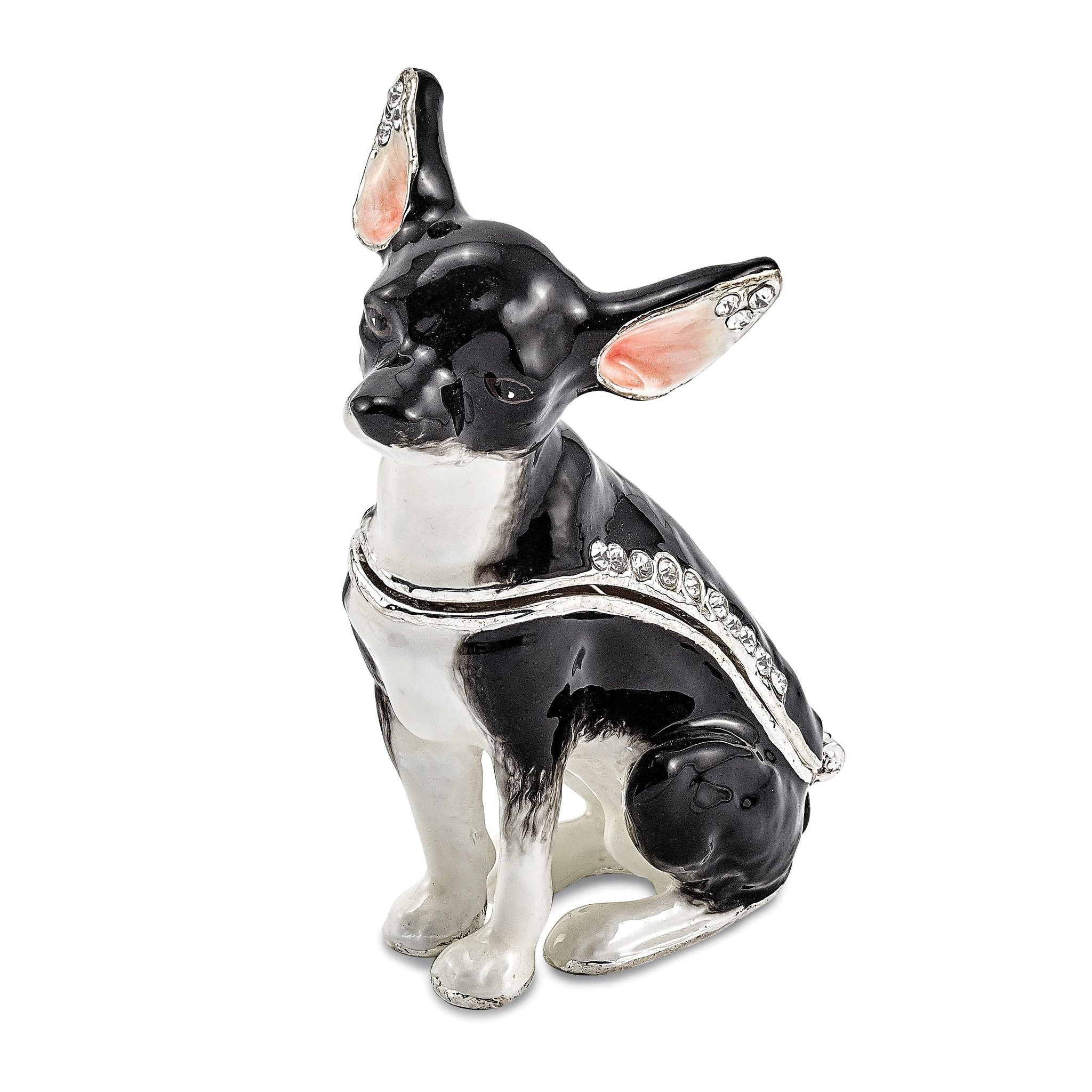 Luxury Giftware Pewter Bejeweled Crystals Silver-tone Enameled LEO Black & White Chihuahua Trinket Box with Matching 18 Inch Necklace Main image