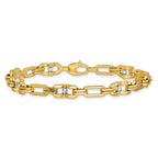 14K w/Wht RH Polished D/C Moveable Beaded Link Bracelet