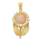 14K Two-Tone Sunflower Pendant with Polished Diamond-Cut Finish by Sophia Jewelers