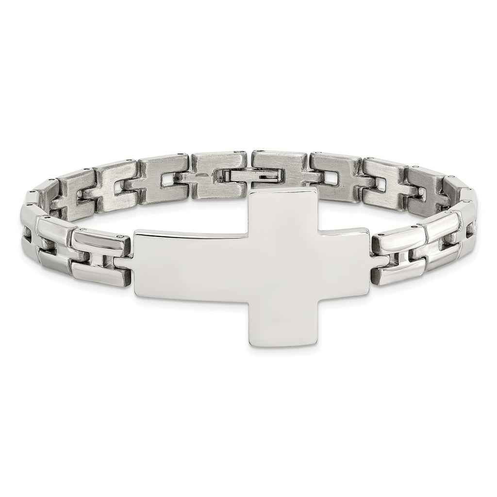 Stainless Steel Polished Cross Link Bracelet for Men