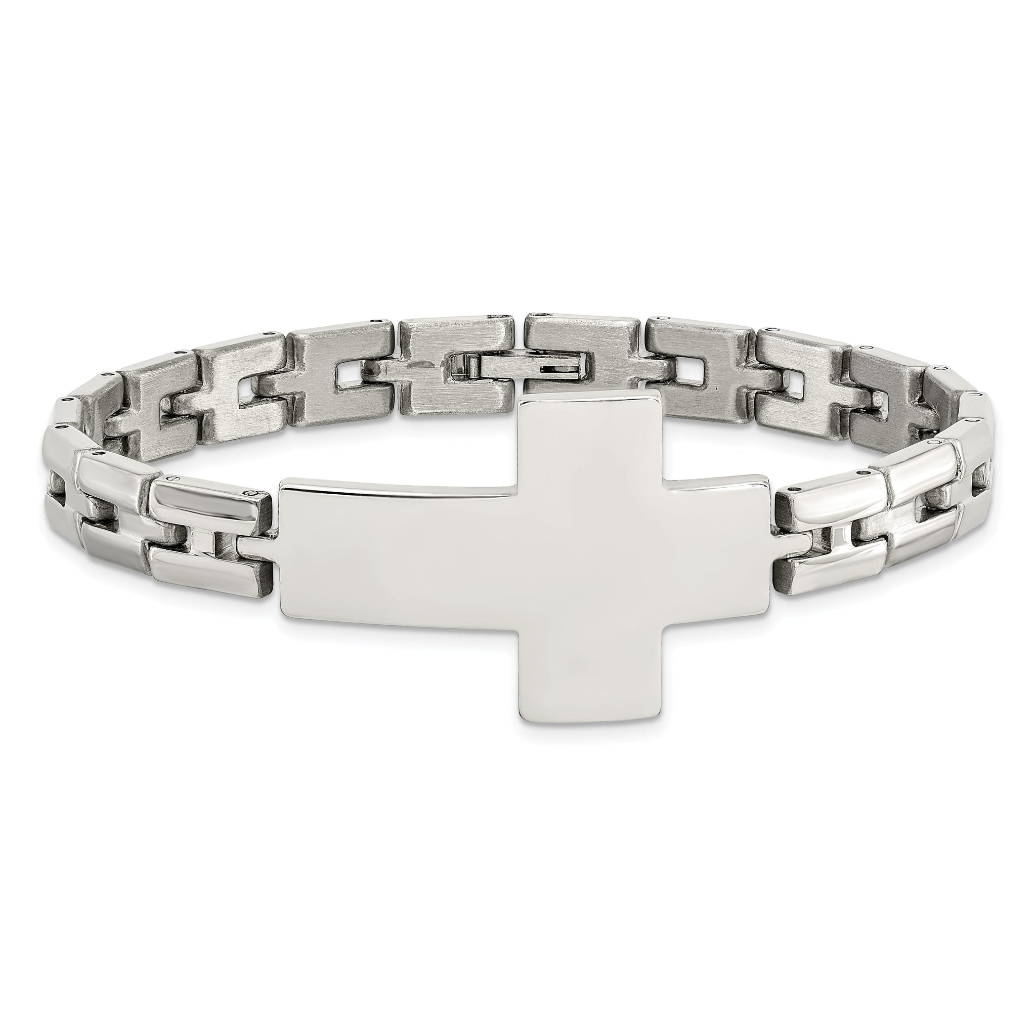 Stainless Steel Polished Cross Link Bracelet for Men