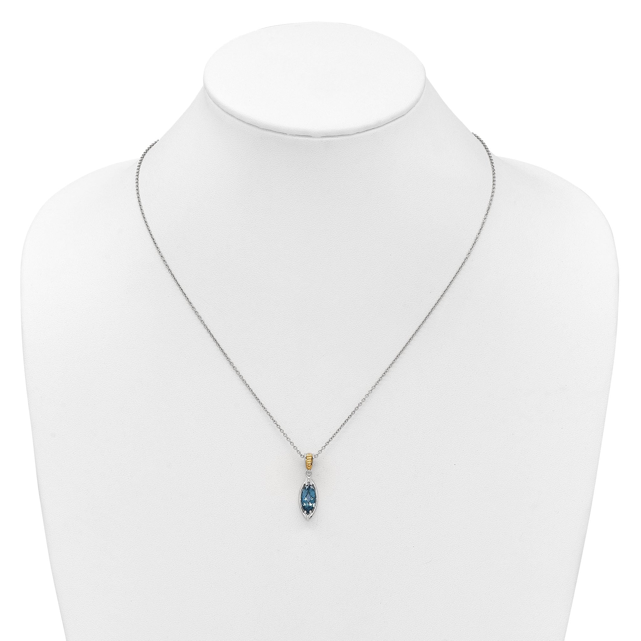 Shey Couture Sterling Silver Rhodium-plated with 14k Accent Marquise London Blue Topaz Navette 18 inch with 2 inch Extension Necklace