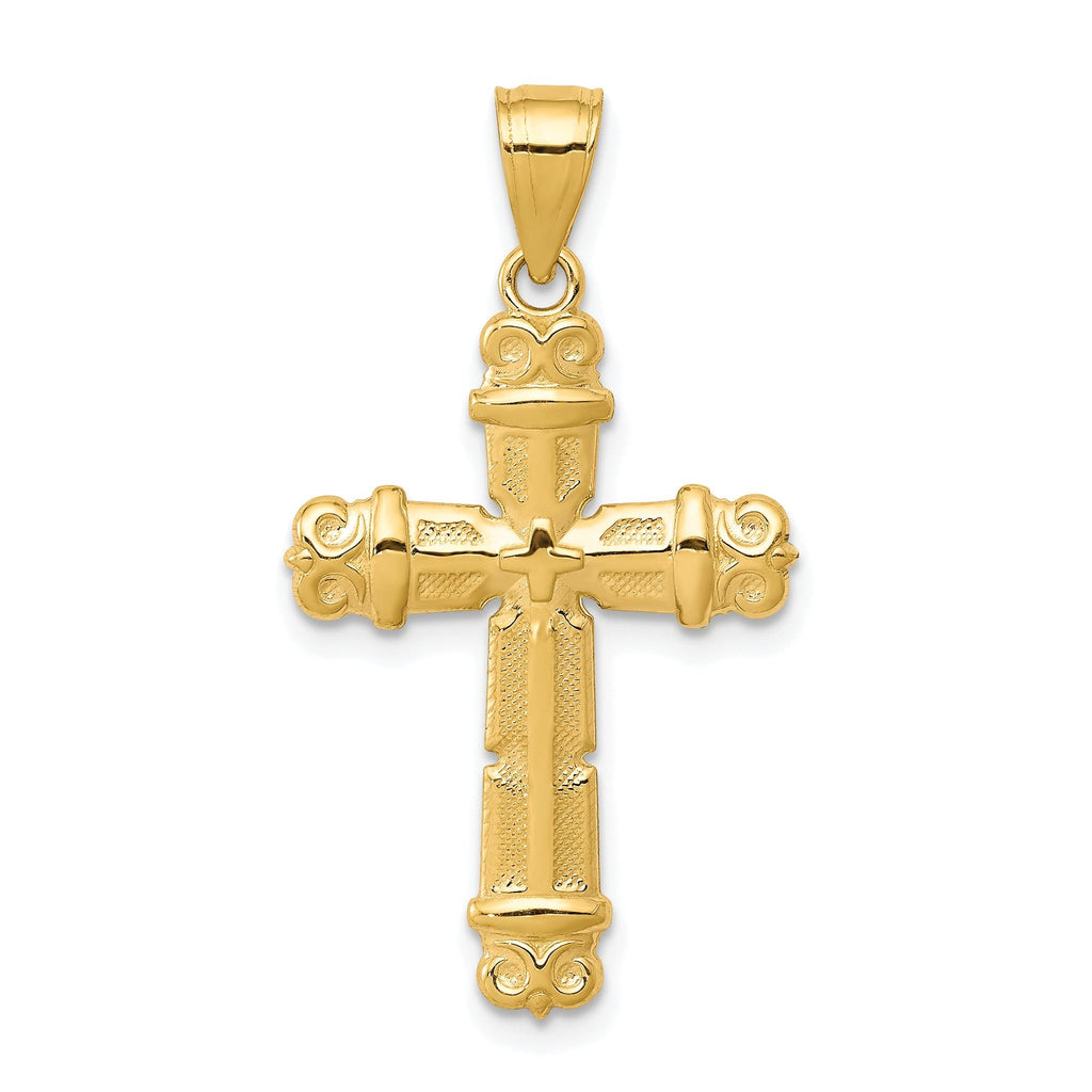 10K Gold Fleur de Lis Cross Pendant with Polished Finish Solid Design