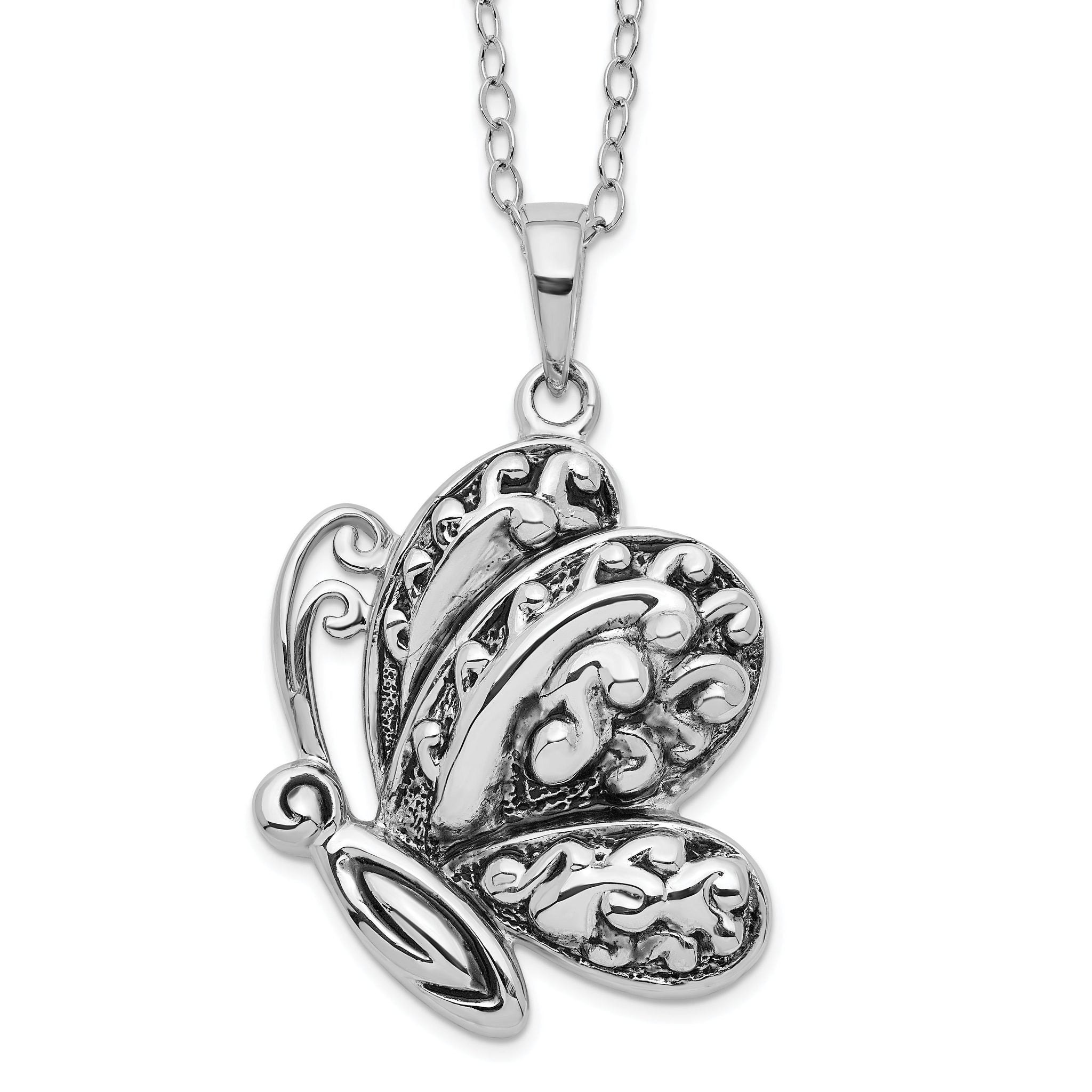 Sentimental Expressions Sterling Silver Rhodium-plated Antiqued Butterfly Ash Holder 18in. Necklace Main image